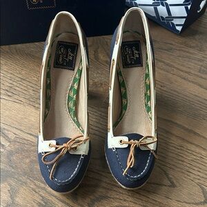 Sperry Navy and Cream Flats with Tan Accents